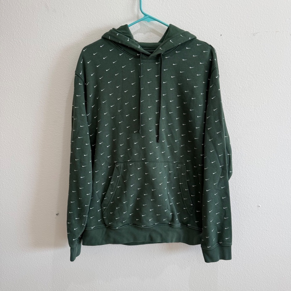 Nike Sportswear Club Fleece Hoodie Forest Green All Over Mini Swoosh Mens XL